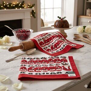 Ulster Weavers Santas in Waiting Linen Tea Towel - NWT - Irish Christmas Decor -